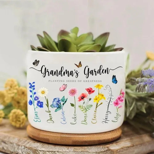 IZI POD Maceta de jardín personalizada para la abuela, maceta de jardín personalizada para mamá, maceta personalizada para el mes de nacimiento,