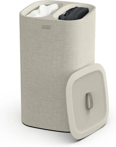 Joseph Joseph Tota - Cesta separadora de ropa sucia de 60 litros/15.8 galones con tapa, 2 bolsas de lavado extraíbles con asas, color crudo
