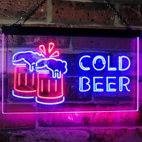 Miniatura 2 de ADVPRO Letrero de neón LED de doble color azul y rojo de 24 x 16 pulgadas st6s64-i2069-br de Cold Beer Bar Pub Club Décor azul y Red