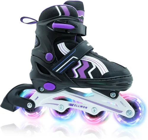 Patines en línea para niños y niñas de 6 a 12 años, patines ajustables para principiantes con ruedas iluminadas para niños, jóvenes y adolescentes