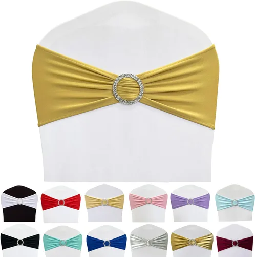 Miniatura 25 de Cintas elásticas de elastano para sillas 50 unidades, lazos elásticos para sillas con hebilla deslizante para decoración de bodas, fiestas, Azul bebé