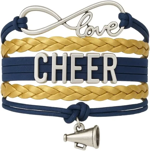 Infinity Collection - Pulsera con dije de alegría - Joyería ajustable de amor infinito azul marino y dorado en colores del equipo, joyería y