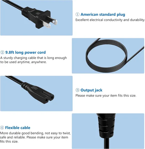 Miniatura 7 de Cable de alimentación para máquina de coser de 9.8 pies, cable de alimentación de 2 clavijas compatible con Brother, Singer, Bernina, Baby-Lock