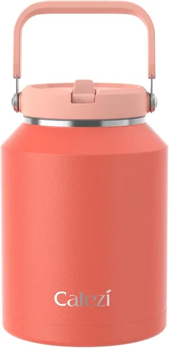 Miniatura 10 de Vaso de 30 onzas con tapa y pajita, vasos de acero inoxidable con aislamiento al vacío con pajita plegable y asa superior, botella de agua aislada