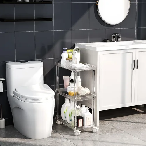 Miniatura 7 de Aquiver Carrito de almacenamiento delgado de acrílico, carrito utilitario de 3 niveles, para cocina, baño, sala de estar, lavandería, lugares