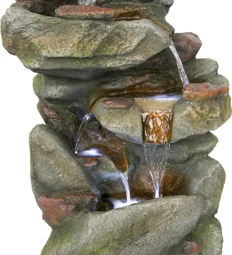 Miniatura 10 de Alpine Corporation fuente de piso de roca de 4 niveles para exterior de 31" de altura, cascada con luces LED blancas frías, gris
