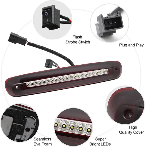 Miniatura 6 de Tercera Luz de Freno LED Compatible con Silverado Sierra 2007-2013 1500 2500 3500 1500HD 2500HD 3500HD 3ra Luz de Freno, Luz de Parada Central