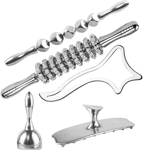 Miniatura 8 de ONUEMP Herramientas de terapia de masaje de acero inoxidable 4 en 1 para esculpir el cuerpo de hielo, kit de maderoterapia colombiana, raspado Gua