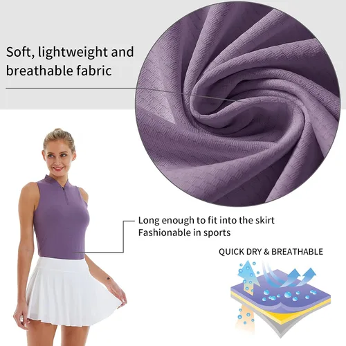 Miniatura 5 de LastFor1 Polo de golf sin mangas para mujer, con cremallera UPF 50+, protección UV, ajuste delgado, secado rápido, ligero