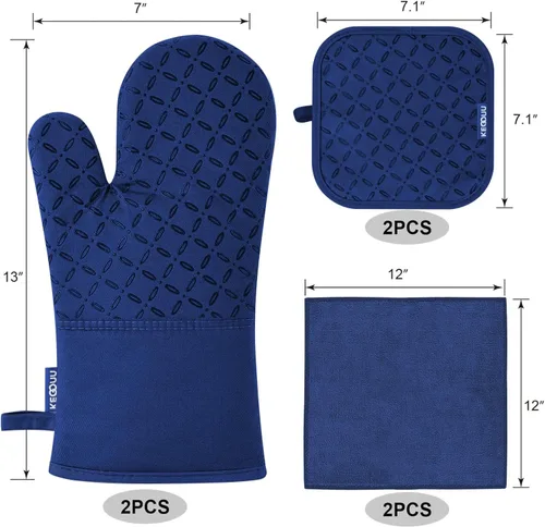 Miniatura 2 de KEGOUU Juego de 6 manoplas para horno y soportes para ollas, guantes para horno de cocina, resistentes al calor, 500 grados, extra largos