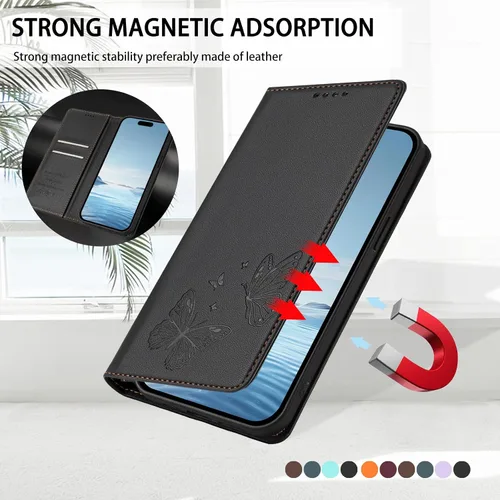 Miniatura 7 de Butterfly Embossed Leather Wallet Flip Case for Motorola Moto E22i 4G, Magnetic Closure, RFID Blocking Cover, Card Holder Black.