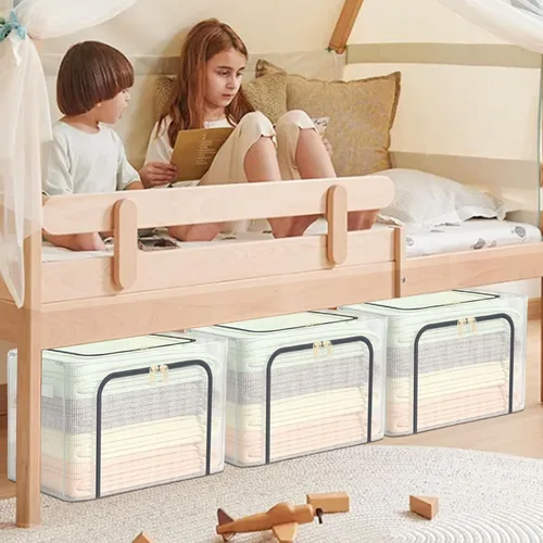 Miniatura 7 de Paquete de 3 contenedores de almacenamiento de ropa, bolsas de almacenamiento de ropa con asa duradera, organizadores plegables transparentes debajo