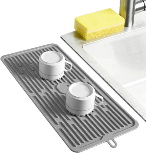 Miniatura 12 de Tapete pequeño para secar platos, tapetes de silicona para encimera de cocina, 11.5 x 9.1 pulgadas, para estante sobre el fregadero, ollas