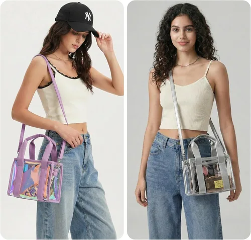 Miniatura 6 de Bolsa transparente para eventos de estadio, bolsa de mano para estadio para mujer, mini bolso con correa cruzada