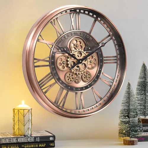 CLXEAST Reloj de pared grande de 21 pulgadas con números romanos con engranajes móviles, relojes de pared de metal de cobre para decoración de sala
