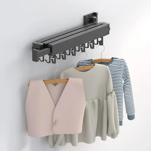 Miniatura 8 de ZdwCyl Tendedero para ropa montado en la pared, estante de lavandería de pared, tendedero de ropa para lavandería, bastidores retráctiles, estante