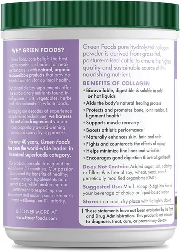 Miniatura 2 de Green Foods Polvo hidrolizado elevado 7oz de la proteína de los péptidos del colágeno de la pasto alimentado con pasto - 30 porciones
