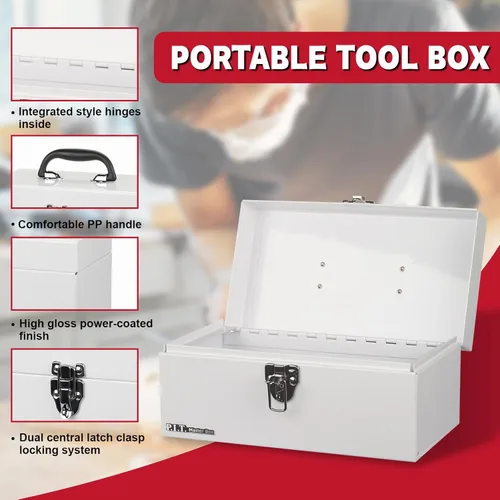 Miniatura 4 de P.I.T. Caja de herramientas de 12 pulgadas, pequeña caja de herramientas portátil de acero con cierre de pestillo de metal para el hogar, almacén