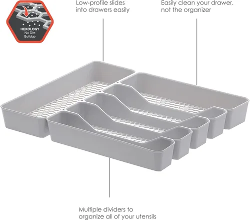 Miniatura 2 de Spectrum Diversified Hexa - Bandeja organizadora de cajones de cocina moderna, utensilios y cubiertos, organizador de 6 divisores, 13 x 16, gris