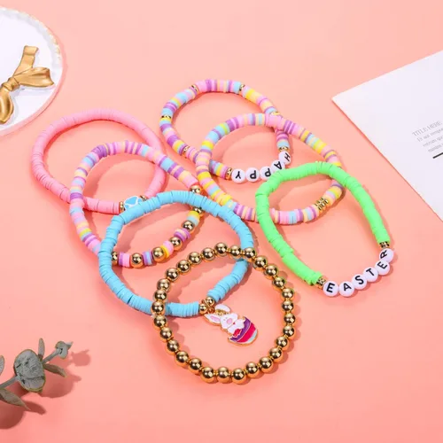 Miniatura 212 de Surfer Heishi - Pulseras apilables para mujer, apilables, de vinilo arcoíris, disco de arcilla, pulseras elásticas para la amistad, joyería bohemia