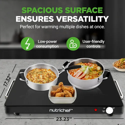 Miniatura 4 de NutriChef - Charola Eléctrica para Conservar Alimentos Calientes Bandeja de Servir Caliente con Superficie de Vidrio Temperatura Ajustable