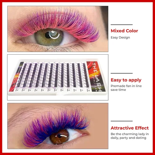Miniatura 5 de THE LASH SUPPLY 120 abanicos de Halloween, extensiones de pestañas de color prefabricadas 6D, rizo CC, longitud de mezcla de 0.39 a 0.63 pulgadas
