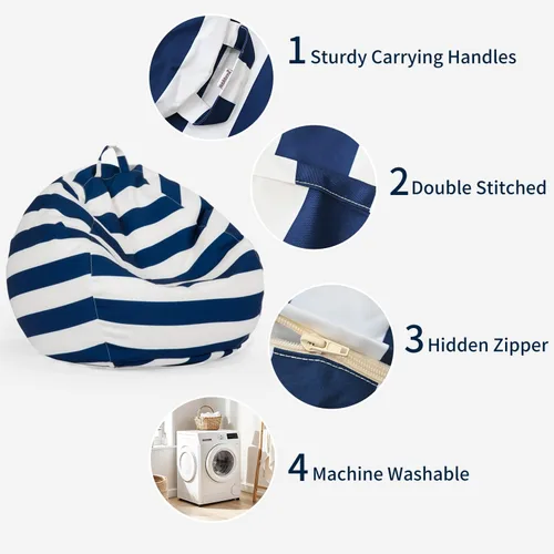 Miniatura 8 de Funda para puf de almacenamiento de animales de peluche, solo para niños y niñas, puf grande sin relleno para organizar juguetes de felpa suave