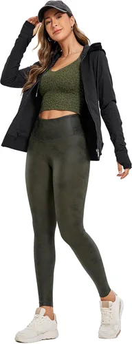 Miniatura 3 de CRZ YOGA - Leggings de piel sintética mate para mujer, de 25 a 28 pulgadas, pantalones de cuero elásticos de cintura alta, mallas de cuero