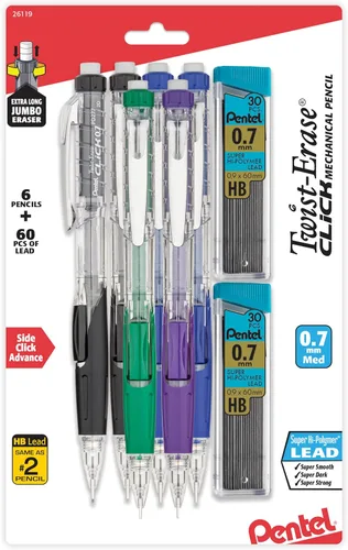 Miniatura 7 de Pentel Lápiz Mecánico Twist-Erase Click (0.5mm), Paquete de 6 Lápices con 2 Paquetes de Repuestos de Mina (PD275TLBPS6M)