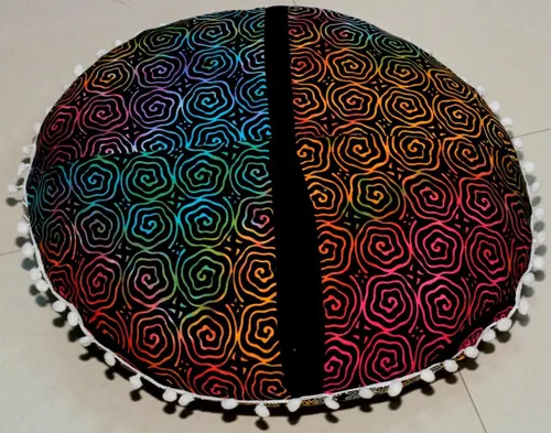 Miniatura 7 de CRAFT KALA Funda de cojín de 22 pulgadas con diseño de mandala para meditación, funda para puf, asiento redondo, diseño de mandala bohemio, de Multi