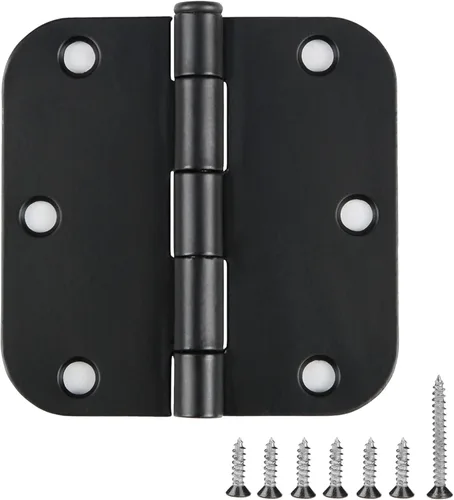 Miniatura 26 de Paquete de 12 bisagras redondeadas para puerta, con radio de 5/8 de pulgada, negro mate, 3.5 x 3.5 pulgadas Negro mate redondeado