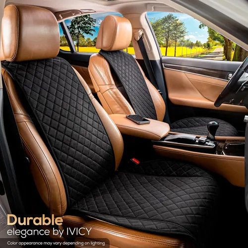 Miniatura 8 de IVICY Funda de asiento de coche de gamuza sintética para automóviles, suave y antideslizante, fundas protectoras de asiento delantero para la NEGRO