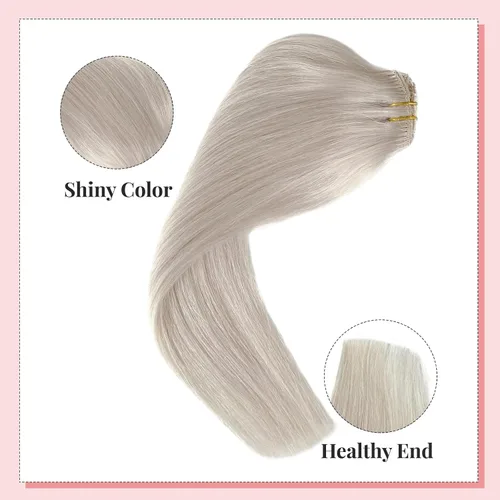 Miniatura 4 de Extensiones de cabello humano real con clip, color blanco hielo, extensiones de cabello humano Remy con clip, 18 pulgadas, 7 piezas, 2.47 oz