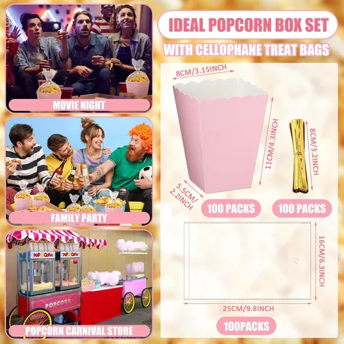 Miniatura 2 de Zopeal - Juego de 200 mini cajas de palomitas de maíz y bolsa transparente, bolsas de palomitas de maíz a granel, recipientes de papel abiertos