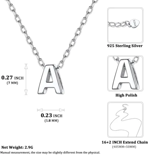 Miniatura 5 de ChicSilver - Collar de plata de ley 925 con inicial para mujeres y niñas, joyería de letras delicadas, para regalo personalizado (con caja de regalo)