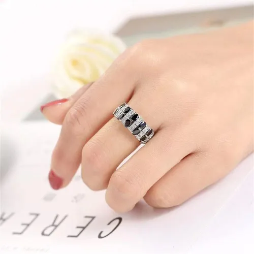 Miniatura 2 de WTH OYE Anillo completo de plata de ley 925 con diamantes de ónix negro brillante, corte ovalado, circonita cúbica, anillos de compromiso