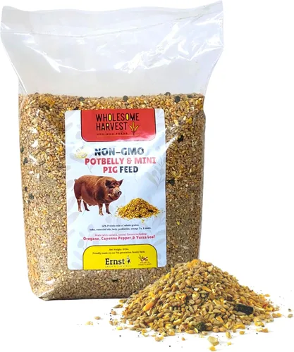 Miniatura 9 de Alimento para potbelly y mini cerdo sin OMG, 12% de proteína para cerdos maduros, fortificado con vitaminas A, D, E, minerales y algas, bolsa de 40