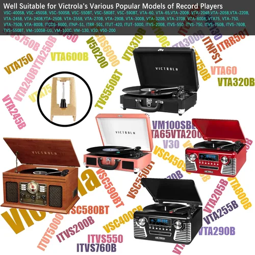 Miniatura 6 de Paquete de 3 agujas de repuesto de diamante para tocadiscos, agujas para discos de vinilo con kit de cepillo de limpieza de aguja para tocadiscos