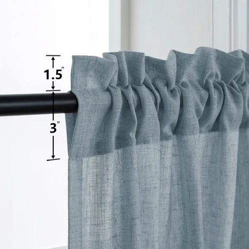 Miniatura 9 de Cortinas azules de 38 pulgadas de ancho para ventanas pequeñas, juego de 2 paneles de mezcla de lino semitransparentes con bolsillo para barra, Azul
