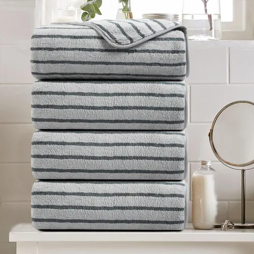 Miniatura 15 de Juego de 8 toallas de baño grandes a rayas estilo cabana color verde militar - Sábana de baño extragrande - 2 toallas de baño, 2 toallas de mano, 4
