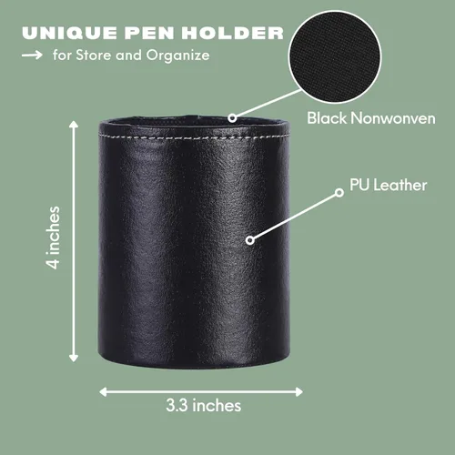 Miniatura 5 de Soporte para bolígrafo para escritorio, soportes de lápiz de cuero PU para cosméticos suministros de oficina, organizador de escritorio negro PH107