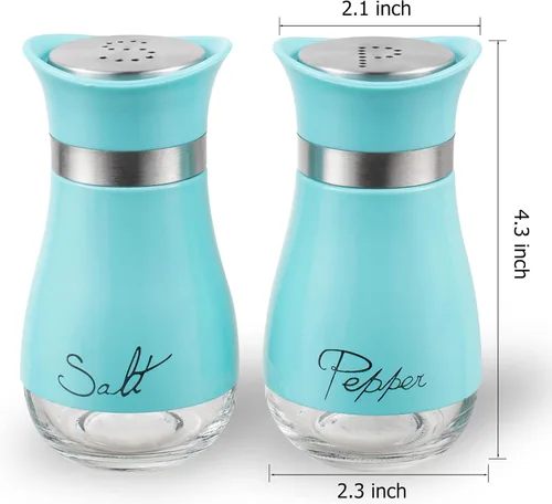Miniatura 7 de Lonffery Salero y pimentero, botella de acero inoxidable y vidrio, juego de 2, turquesa