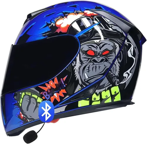 Miniatura 11 de Casco de motocicleta Bluetooth de cara completa, aprobado por DOT, abatible, antivaho, doble visera, altavoz dual integrado con micrófono
