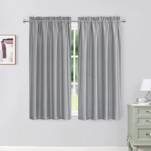 Miniatura 36 de Chyhomenyc Uptown - Cortinas negras de 24 pulgadas de largo, 2 paneles, cortinas cortas de seda sintética para oscurecer la habitación, cortinas