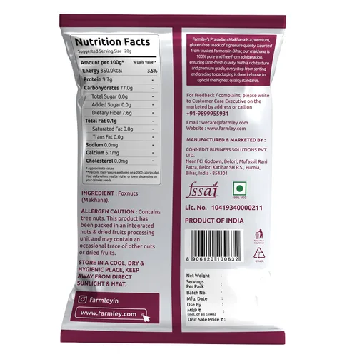 Miniatura 3 de Farmley Phool Makhana crudo sin gluten Foxnuts crudos, semillas de loto reventadas, 100% natural y crujiente, aperitivo nutritivo alto