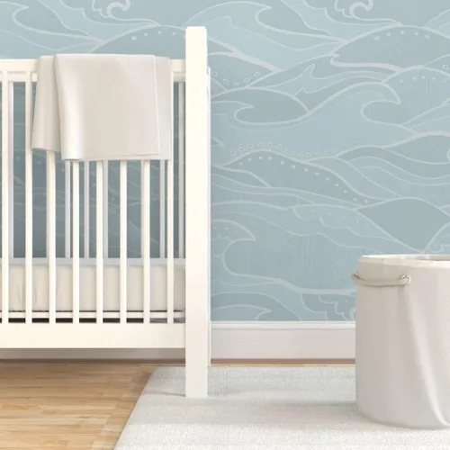 Miniatura 6 de Spoonflower Papel tapiz para despegar y pegar - Ondas Mar Luz Verde Azul Océano Náutico Surf Beach House Papel pintado extraíble personalizado