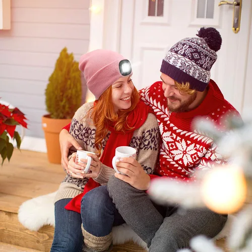 Miniatura 25 de CENSGO Gorro unisex con luz LED recargable por USB, regalos para papá, padre, hombres, marido, cálido gorro de punto