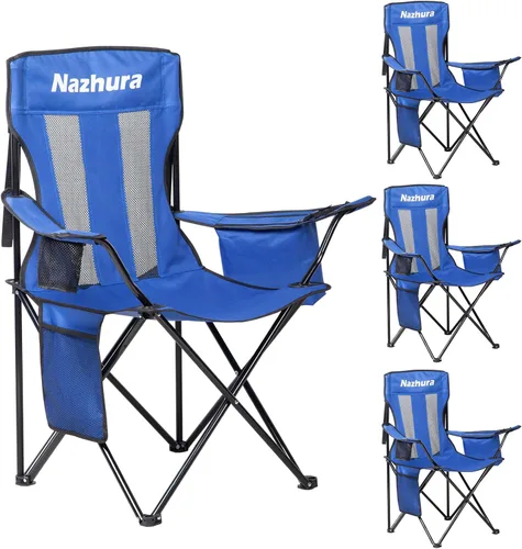 Miniatura 17 de Nazhura - Juego de 2 sillas de camping al aire libre plegables/doblables/portátiles con bolsa enfriadora, respaldo de malla y bolsillo portavasos