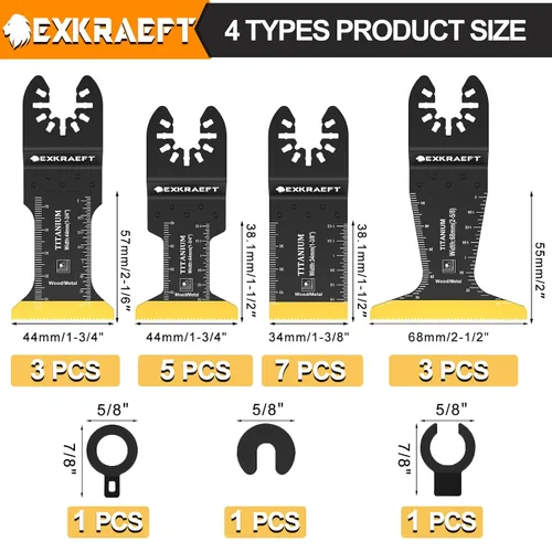 Miniatura 2 de EXKRAEFT 18 cuchillas oscilantes de titanio, cuchillas multiherramienta universales profesionales para madera, plástico y metal, kits de cuchillas