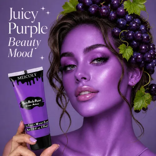 Miniatura 2 de MEICOLY Pintura facial color morado claro crema, tubo grande de 2.37 onzas, pintura de cuerpo completo a base de agua para adultos y niños, pintura